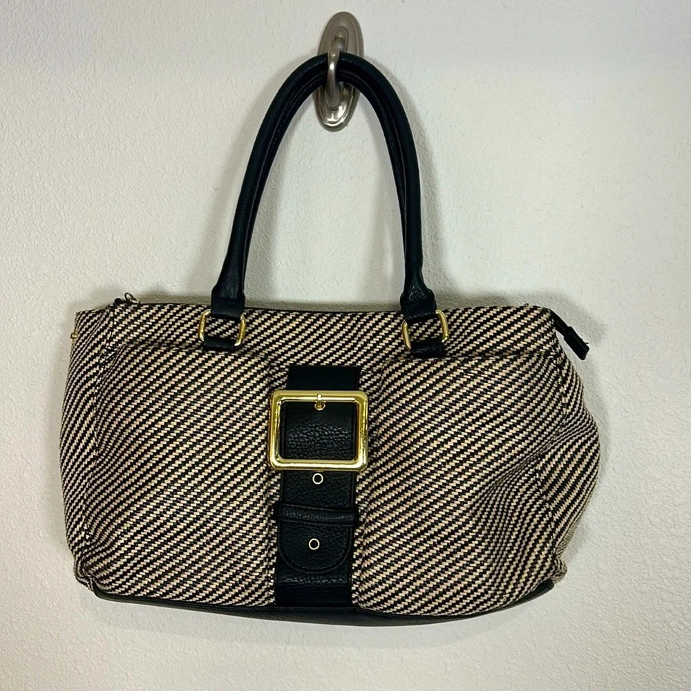 Olivia & Joy Y2K Revival Black & Tan Straw Vegan Leather Satchel Shoulder Bag